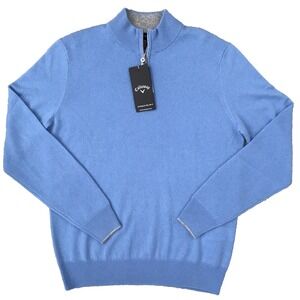 Callaway Premium 100% Cashmere 1/4 Zip Golf Sweater Mens Small Blue Pullover NWT